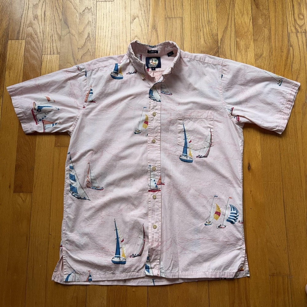 Reyn Spooner Shirt Mens S Pink Sailboat Print Hawaiian Button Up Nautical